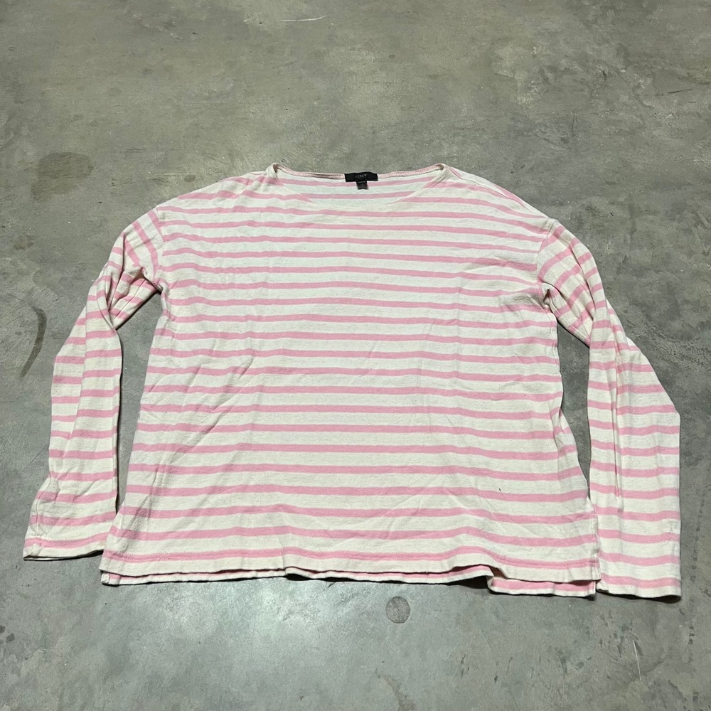 J.Crew Womens Pink White Striped Long Sleeve Cotton T-Shirt E1143 Medium